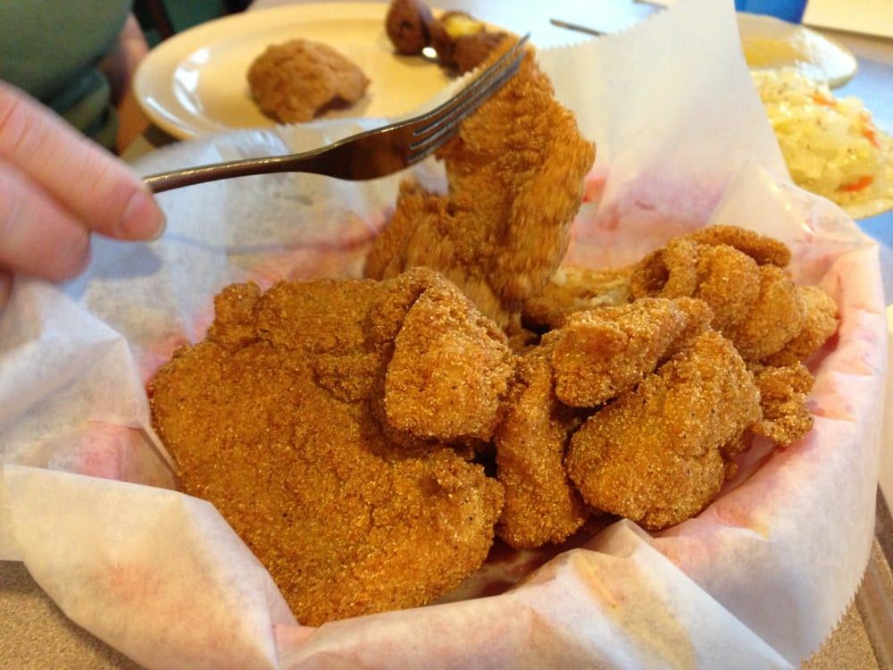 A basket of golden fried catfish